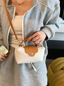 1 件装高级软皮手提包，斜挎包/单肩包，翻盖设计，奢华通勤风格，多功能休闲购物旅行迷你斜挎包，女士适用（由于拍摄时的光线和角度，实际产品颜色可能与图片略有差异） - 米色 - 查看 4
