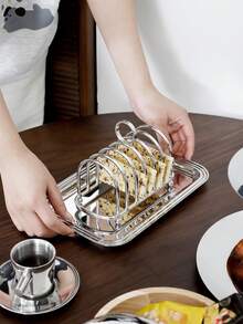 1pc Premium Modern Luxury Stainless Steel Square Fruit Plate, Minimalist Striped Edge Stainless Steel Snack Plate, Stainless Steel High-End Fruit Plate For Living Room, Suitable For Valentine's Day, Wedding, Outdoor Gathering, Living Room Tea Table, Holiday Party Decoration And Service Plate, Family Dinner Serving Plate, Available In 3 Sizes - Silver - View 9