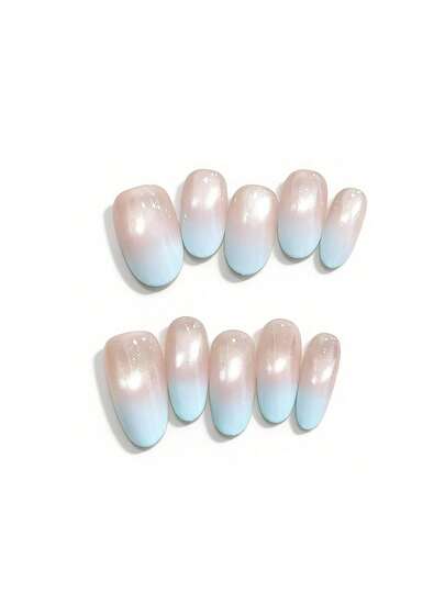 Bộ 10 chiếc này sở hữu bảng màu chuyển sắc nhẹ nhàng và mộng mơ từ hồng nude lấp lánh đến xanh da trời dịu nhẹ, điểm xuyết những hạt nhũ bạc tinh tế, toát lên vẻ quyến rũ và thuần khiết đậm chất Hàn Quốc. Lớp hoàn thiện bóng mượt và hình dáng hạnh nhân vừa phải tạo nên vẻ ngoài thanh lịch, thon gọn cho bàn tay và vô cùng linh hoạt, phù hợp với cả trang phục thường ngày lẫn công sở.