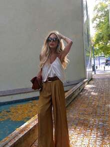 Women's Sexy White Chiffon Pleated Camisole, Summer - Champagne - View 2