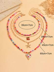 4 buah Kalung Manik-Manik Warna-warni Gaya Bohemian dengan Liontin Ceri, Rantai Manik-Manik Buatan Tangan dengan Panjang yang Dapat Diatur, Cocok untuk Pemakaian Sehari-hari, Liburan, Kencan, Pesta - MultiWarna - View 3