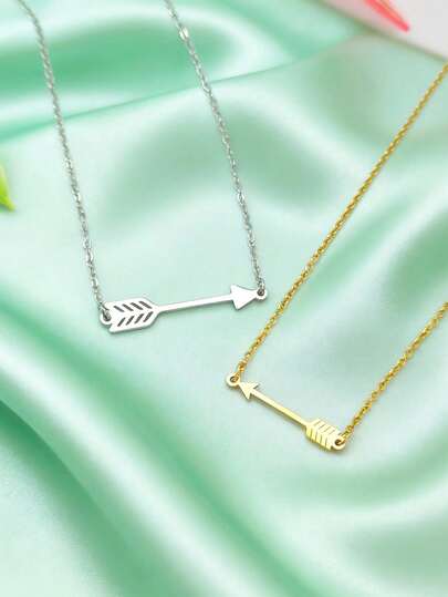 1 pieza Collar con flecha, disponible en oro y plata, colgante de flecha minimalista de acero inoxidable, símbolo de fuerza y coraje, regalo de uso diario unisex para ella/él