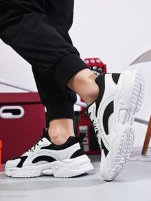 Men's White & Black​ Lifestyle Sneakers Chunky EVA Platform All-Day Comfort Lightweight Design Versatile For Streetwear And Casual Outings - 白黑 - 查看 3