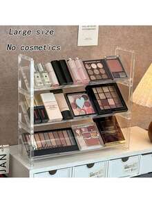 1pc Acrylic Cosmetic Storage Box Includes Lipstick, Nail Polish, Foundation And Powder - Compact Display Rack Suitable For Vanity, Bedroom, Makeup Table - Space-Saving Open Cosmetic Storage Box (No Installation Required) - Clear - View 8