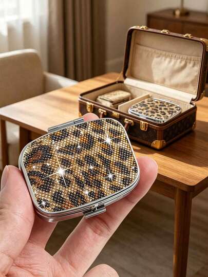 Retro Leopard Print Pillbox. Featuring A Vintage Leopard Print Pattern, This Multi-Compartment Portable Pillbox Has A Metal Clasp Lid And Is A Versatile Storage Box Suitable For Pills, Vitamins, And Jewelry. Perfect For Everyday Storage, Dorm Rooms, Offices, Back-To-School Gifts, Christmas Gifts, Holiday Gifts, Travel Essentials, And Home Decor.