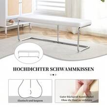Leather Bench With -Plated Frame – 130cm Modern Bench For Dining Room, Hallway & Living Area - White - View 7