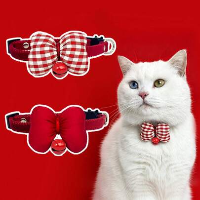 Vòng cổ cho thú cưng màu đỏ có chuông, vòng cổ điều chỉnh được, phù hợp cho mèo và chó nhỏ.