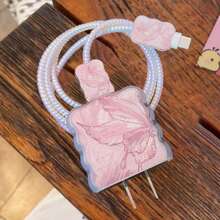 4个粉色蝴蝶图案苹果数据线保护套，兼容苹果18W/20W快充适配器保护套 - 彩色 - 查看 4