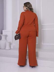 Women's Plus Size Winter Set, Plain, Consisting Of Wide-Leg Pants And A Zippered Top In Ribbed, Fleece-Lined Knit Fabric. - 屋頂的瓦片 - 查看 6