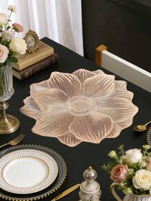 1pc Gold Rose Flower PVC Placemat, Washable, Easy To Clean, Wipe-Clean, Anti-Slip, Holiday Wedding Party Dining Table Decor - Multicolor - View 9