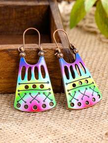 TopHanqi Bohemian Rainbow Ombre Retro Earrings, Vintage Hollow Copper Earrings, Vacation Personalized Earrings - Multicolor - View 4