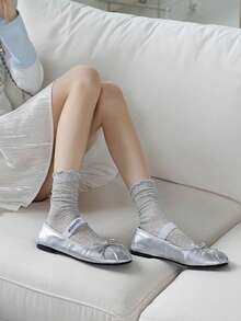 Vớ mỏng bằng lưới kiểu ballet có viền ren, dài đến giữa bắp chân, thoáng khí cho mùa hè. - Nhiều màu - Xem 5