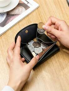 New Women PU Leather Mini Wallet, Folding Minimalist Ultra-Thin Compact Soft Leather Wallet, Card Holder & Coin Purse For Women Money Wallet Purse Wallet Small Wallet Cute Wallet Travel Essential Summer - Black - View 3