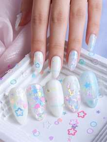 Holographic Laser Nail Glitter - Mixed Stars & Hearts, Ultra-Thin Nail Sequins, Dreamy Stars & Hearts Combination, Highlighter Shiny Stars & Hearts Hollow Mix, Suitable For Nail Salons And DIY Nail Decoration - Multicolor - View 4