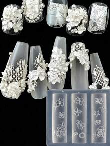 1 件装，艺术浮雕花朵美甲模具，DIY 3D 立体蕾丝花朵美甲模具，美甲师/手工爱好者打造婚礼/奢华美甲，美甲工具，美甲模具，浮雕花朵美甲模具 - 無色 - 查看 2