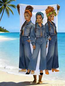 1pc African American Woman Printed Ultra-Soft Fiber Beach Towel, Available In Multiple Sizes Beach Blanket, Lightweight, Suitable For Swimming, Camping, Sports, Beach Or Gym - Cowboy-style African American Girl - View 7