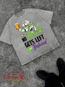 Unisex Short Sleeve T-Shirt, Disney Buzz Lightyear Fun Slogan Print Short Sleeve, Summer Travel Short Sleeve - 灰色 - 查看 2