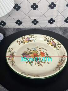 Vintage European Pastoral Style + Floral & Hummingbird / Fresh Flower / Polka Dot Multi-Pattern / Milk White Base With Colored Rim + Round Shallow Plate Shape + Thickened Enamel Rim + Heat-Resistant & Drop-Proof / Easy To Clean & Durable + Enamel Retro Floral Dinner Plate + Ideal For Festival Family Banquet Serving / Daily Kitchen Dining / Outdoor Picnic Serving / Holiday Gifting Scenarios - Multicolor - View 12