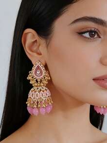 优雅的波西米亚风心形铃铛耳环，配有串珠流苏和铃铛吊坠，适合女性日常佩戴和派对配饰。 - 水滴耳環 - 查看 2