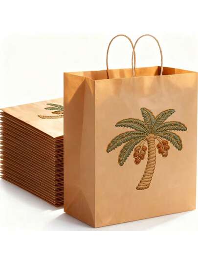 Reusable Gift Bag With Tropical Palm Tree Design, Vibrant Hawaiian Beach And Coconut Tree Pattern, Suitable For Birthday, Wedding, Christmas, Valentine's Day, New Year Gifts. And Decorative.