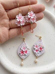 1/8pcs Cute Sakura Shaped Polymer Clay Cutter Set, Mini Flower & Heart Clay Earring Cutter, DIY Bohemian Floral Earring Jewelry Making Tool, Ideal Spring Flower Lover Gift, Countryside Style Craft Material - Pink - View 4