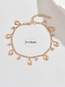 1pc Fashionable Bohemian Hollow Geometric Oval Disc Glass Rhinestone Tassel Anklet, Suitable For Summer Beach Vacation, Daily Casual Wear With Sandals Or Slippers - Gold - View 5