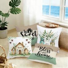 4pcs Cotton Sweet Home Text Throw Pillow Covers, Single-Sided Printed Soft Peach Velvet Fabric, 45*45CM Cushion Covers For Home Bedroom Living Room Party Decor, Sofa Decorative Pillow Covers, Gift, No Pillow Insert - Multicolor - View 10