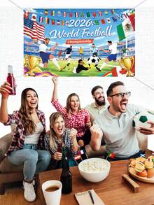 1pc 2026 World Cup Football Flag Background Banner, Large World Cup Background Banner Suitable For Desktop, Wall, Garden, Indoor/Outdoor Party Decoration, World Cup Cheering, World Cup Football Match, Football Fans, Photo Props, Bar Decor, Sports Theme Decoration - A - View 2