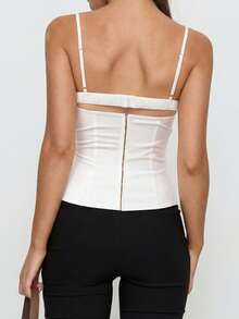 Women's White Lace-Trimmed Camisole Top, Everyday Layering, Work, Dates, Evening Casual, Office Formal Wear (JH26287) Summer - White - View 2