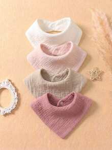 4pcs Candy Color Pure Cotton Simple Baby Bibs Set, Pleated Texture Cotton Infant Drool Bibs, Cute Unisex Burp Cloths Suitable For Daily Use All Seasons - Multicolor - View 1