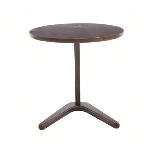 Modern Minimalist Round Wooden Table, Solid Wood Side Table, Sofa Side Table, Living Room Side Table That Slides Under The Sofa, TV Table For Small Spaces That Fits Over The Sofa. - Brown - View 1