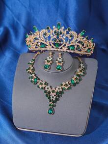 4pcs Elegant & Luxurious Rhinestone Crown Headpiece Set, Bridal Wedding Tiara, Women's Party Event Hair Accessories - Multicolor - View 6