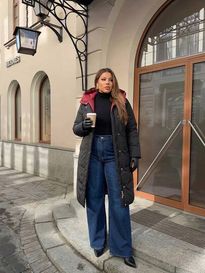 Manteau matelassé à capuche avec fermeture éclair et poches sur les côtés, taille grande Astrid