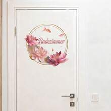 BRUP 1pc Boho Floral Watercolor Wall Sticker, Removable Vinyl Decal With "BADEZIMMER" Text For Bathroom Door, Elegant Vintage Home Decor, Perfect Housewarming Gift - 1PC - View 5