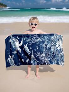 1pc Ocean Element Sea Turtle & Coral Children Beach Towel, Super Soft Microfiber Extra Large Beach Blanket, Super Absorbent Bath Towel, Suitable For Travel, Swimming Pool, Diving, Surfing, Yoga, Camping, Available In Multiple Sizes, Beach Accessories - Multicolor - View 6