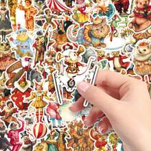 50pcs Vintage Victorian Circus Cartoon Stickers, Creative Decorative Stickers For Notebook, Bookshelf - Multicolor - View 7