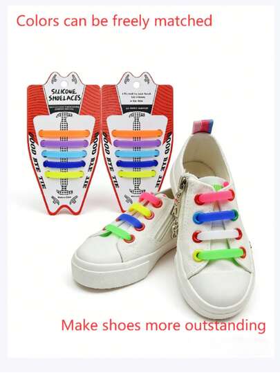 16 Pairs Colorful No-Tie Silicone Shoelaces, Fashionable Elastic Slouchy Shoelaces Suitable For Sneakers, Boots And Canvas Shoes, Waterproof And Durable Street Style Shoe Accessories, Say Goodbye To Tying Laces, Suitable For Children, Elderly And Runners, One Set Fits All Shoes