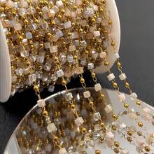 1m Fashionable Stainless Steel Mixed Color Square Glass Beaded Chain, Colorful Macaron Cube Chain, Gold, Suitable For DIY Bracelet, Necklace, Sweater Chain Jewelry Accessories - DIY Chain - View 4