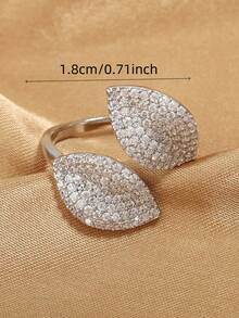 Women's Cubic Zirconia Leaf Ring, Casual Finger Jewelry, Exaggerated Decor, Elegant Eye-Catching, Perfect Gift For Party, Birthday, Anniversary - Silver - View 9
