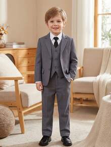 Bộ vest 5 món cho bé trai 3-10 tuổi, bộ lễ phục tuxedo trang trọng cho trẻ nhỏ, bao gồm áo khoác, áo gile, quần, áo sơ mi, cà vạt, thích hợp cho tiệc sinh nhật, đám cưới, kỷ niệm - Màu xám - Xám - Xem 4