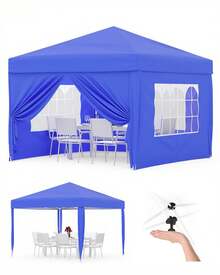 3x3 M Waterproof And Stable Folding Gazebo With 4 Side Panels – Pop-Up Gazebo Made Of 420D Oxford Fabric, UV Protection 50+, 3-Way Height Adjustable, Party Tent With Carrying Bag For Garden & Outdoor Use - Màu xanh lam - Xem 1