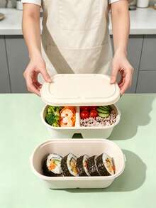 10 pièces/5 pièces/1 pièce Boîtes alimentaires avec couvercles - Boîtes à emporter en pulpe de canne à sucre, boîtes à déjeuner compostables, micro-ondes et congélateur, pratiques pour transporter les repas. Ces boîtes jetables pour micro-ondes peuvent être réchauffées et congelées en toute sans déformation ni rejet de substances toxiques. - Nude - Voir 7