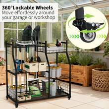 掃除用具 収納 ラック ツールラック 屋外収納 工具 農具 キャスター付き 幅92 奥行40 高さ95cm スコップ 農具収納棚 多機能 玄関/物置/倉庫/ガレージ用 台所 棚 キッチンラック 掃除用具入れ - ブラック - チェックする 10