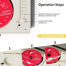 可充电皮革CD播放器，带扬声器，内置3600mAh电池，节日礼物，背景音乐播放器，家居装饰，复古风格 - 米色 - 查看 10