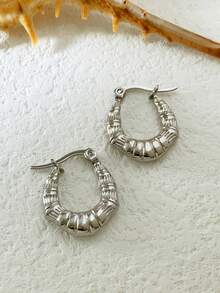 Khuyên tai vòng bằng thép không gỉ dành cho nữ, khuyên tai thép không gỉ 24K chống dị ứng, khuyên tai vòng bạc dày dặn, khuyên tai vàng 14K, khuyên tai thanh lịch. - Bạc - Xem 6
