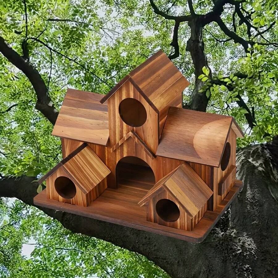 Bird House&Bird Feeder.Bird House For Outside,Hummingbird House With 6 Hole,Bluebird Finch Cardinals Hanging Small  Birdhouse,Nesting Box Birdhouse For Backyard/Patio Decor.