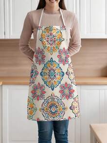 1 pieza, Delantal de poliéster con estampado bohemio, adecuado para cocinar, hornear y jardinería - se puede usar como vestimenta para la cocina y el comedor. - Multicolor - Ver 2
