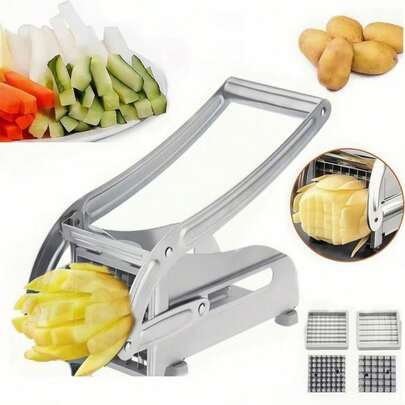 French Fry Cutter, High-Quality Stainless Steel French Fry Cutter, Stainless Steel Potato Cutter With 2 Blades-Perfect For Preparing Vegetables, Potatoes, Carrots, And Cucumbers, A Great Holiday Gift