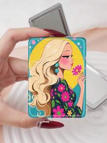 1pc Fashionable Folding Vanity Mirror, Lightweight Compact Portable Hand Mirror, Durable PU Leather, Suitable For Various Occasions, Rectangular Compact Mirror For Carrying - Multicolor - View 15