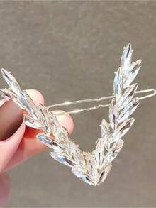 1 pieza Clip de pelo de lujo brillante para mujer, estilo coreano, hebilla en forma de V, pasador de pelo, accesorios para el cabello, tocado, regalo para fiesta, clips de pelo en forma de V, diamantes brillantes, atuendos de mujer, alas, clips con forma de hoja, festival, cumpleaños - Multicolor - Ver 5